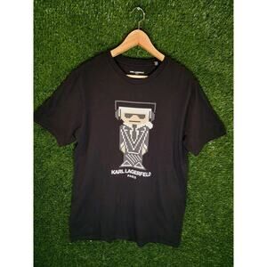 Karl Lagerfeld Paris Men's Black Graphic T-Shirt Size M Medium Made In Peru